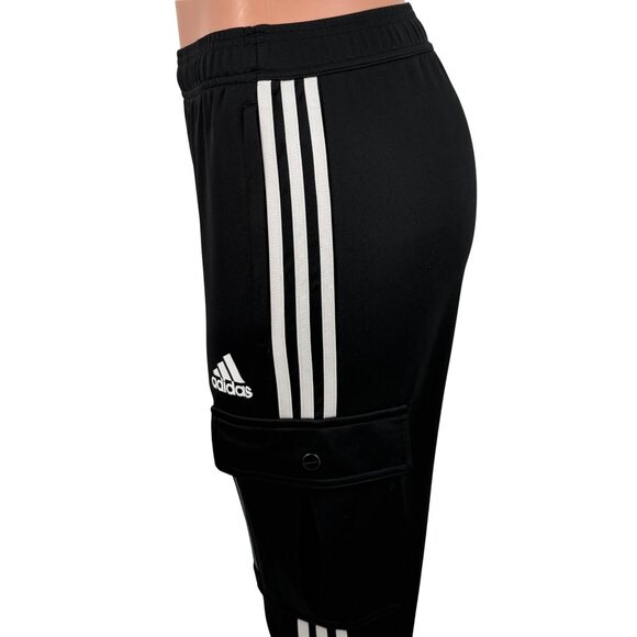 Adidas Black Striped Zip Ankle Cargo Pocket Jogger Pants S| Athleisure Sporty - Picture 9 of 15